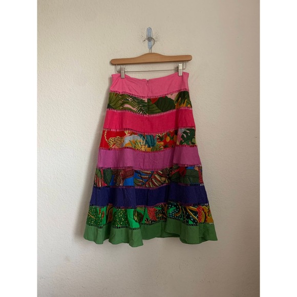 FARM Rio Patchwork Rainbow Mixed Tiered Midi Skirt Tropical Print size S NWT - Picture 8 of 10